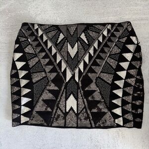 Express Geometric Sequin Mini Skirt - Black & Silver Party Skirt NWT (Small)